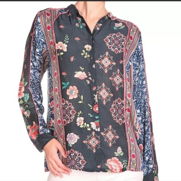 Johnny Was Women's Blue Georgina Long Sleeve Button Blouse Top Size XS - Picture 2 of 2